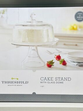 Threshold Classic 2-Piece Glass Cake Stand with Dome New